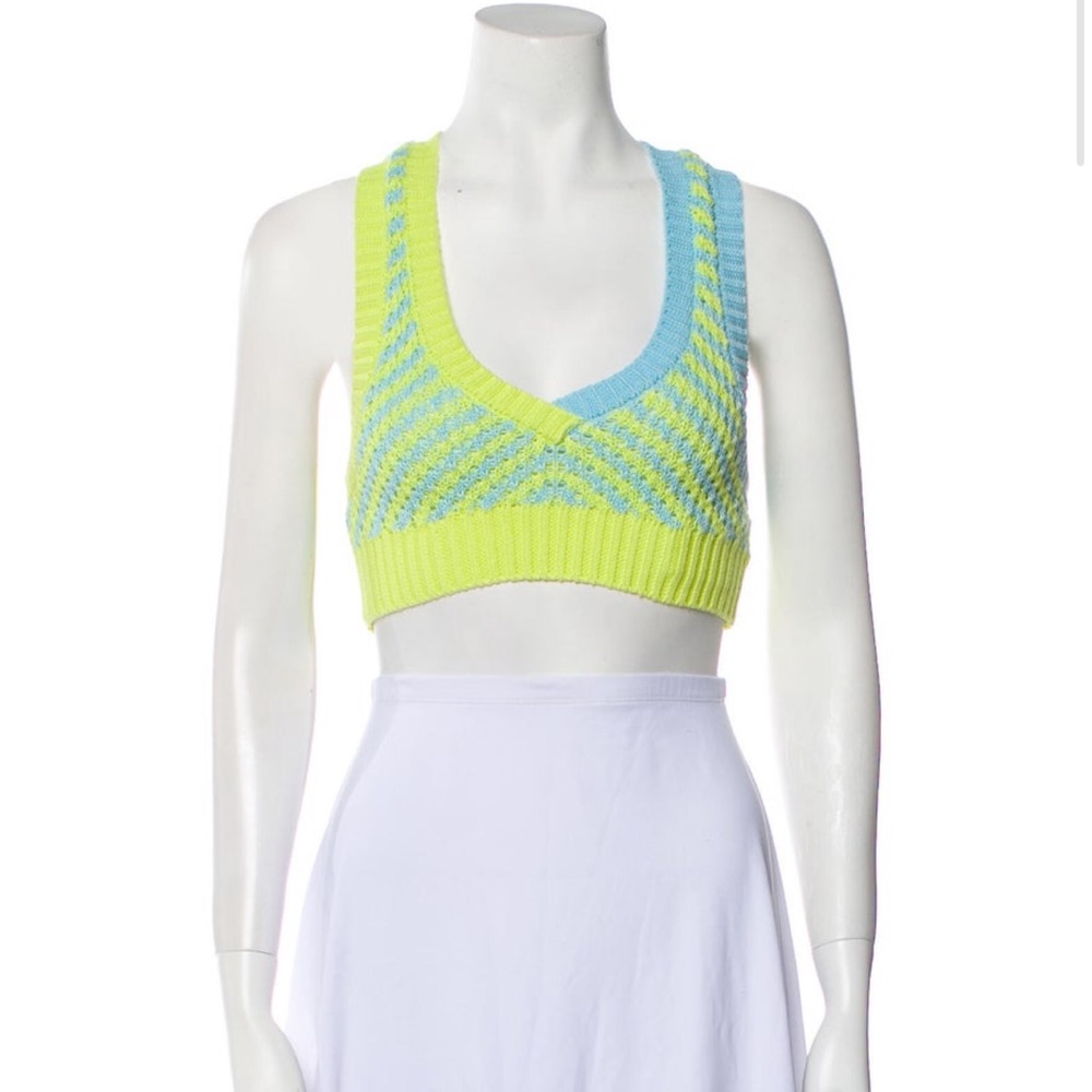 For Love And Lemons yellow and blue crop top sweater